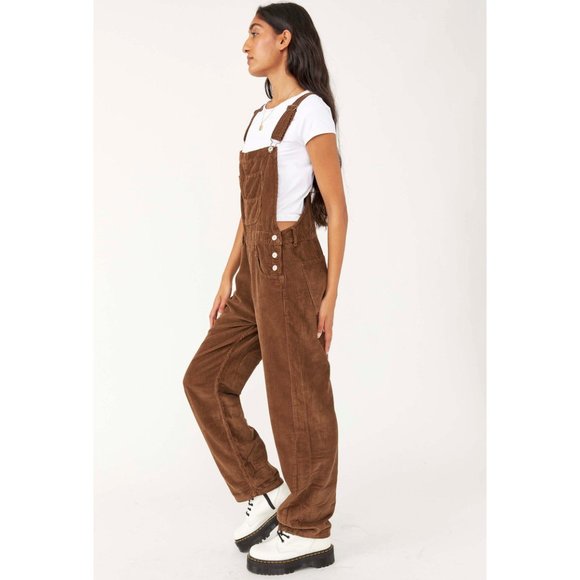 NWT Free People Ziggy Corduroy Bib Overalls Relaxed Fit in Tan LARGE - Picture 8 of 8